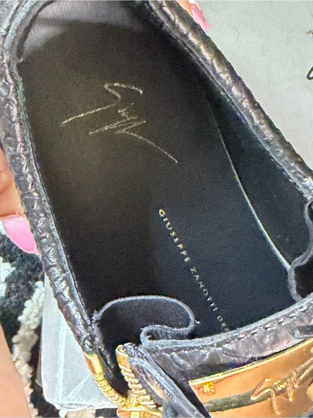 Giuseppe Zanotti Black Leather Low-Top Sneakers with Gold Hardware